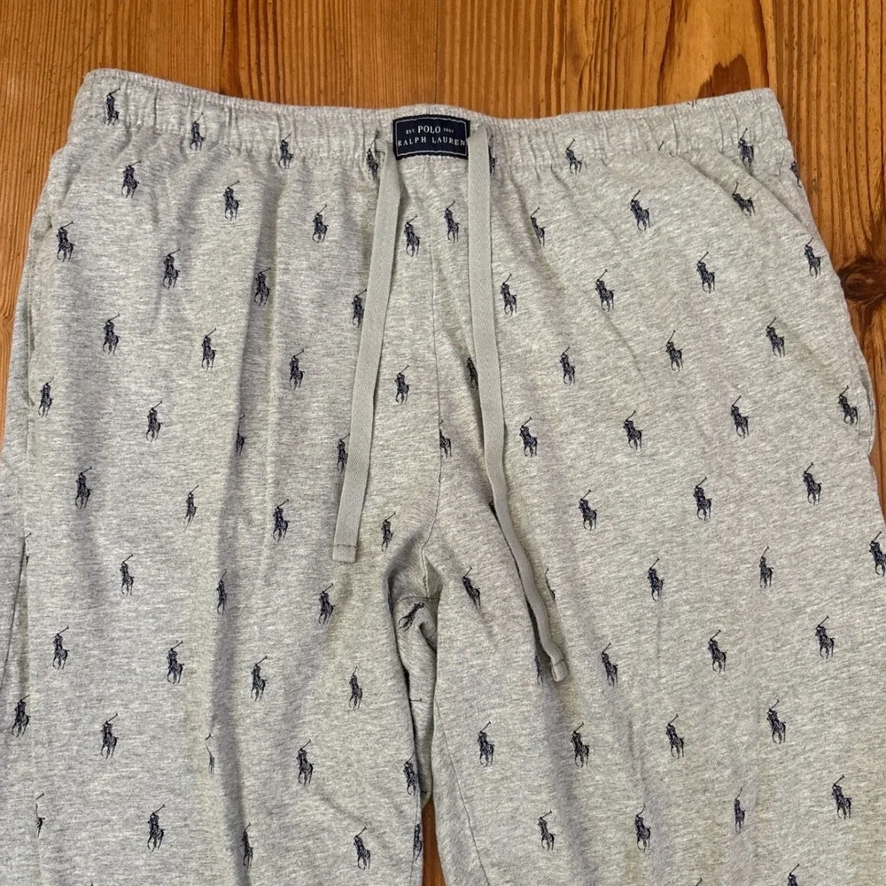Polo Ralph Lauren Pajama Pants Mens Gray Pony Logo Print Sleepwear SIZE L